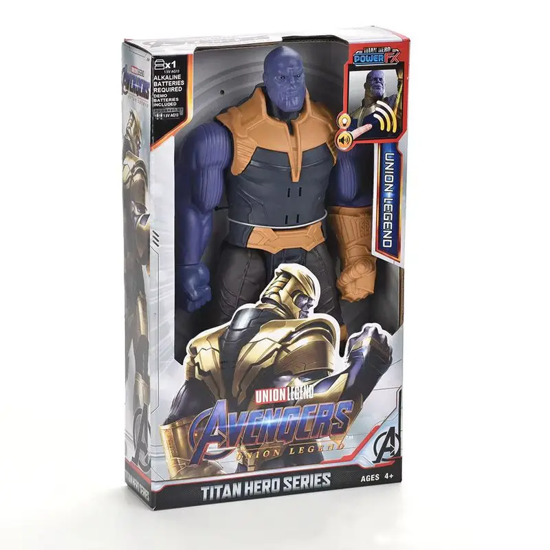 30cm vingadores brinquedo thanos hulk spiderman capitão américa homem de ferro thor pantera negra com som e luz ação brinquedo presentes