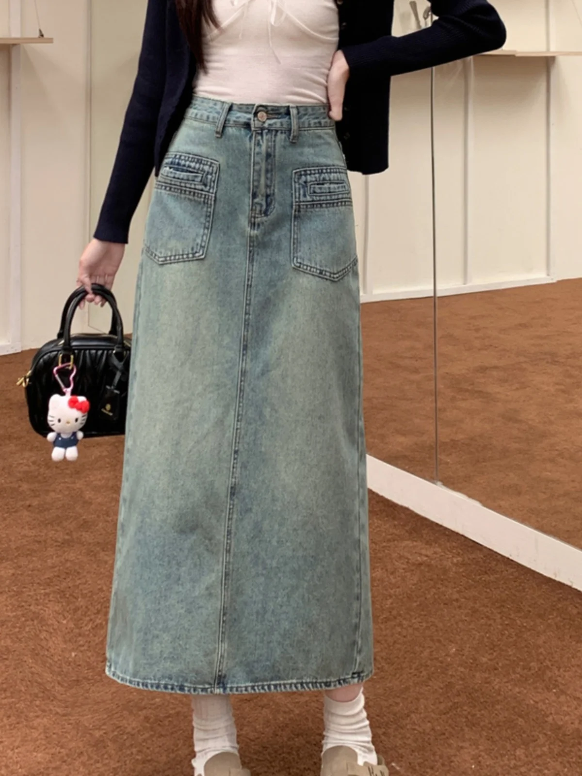 Hoge taille A-lijn rok voor dames Lente Zomer Herfst Denim Split Koreaanse Sle Pendelen ket Design lange rok