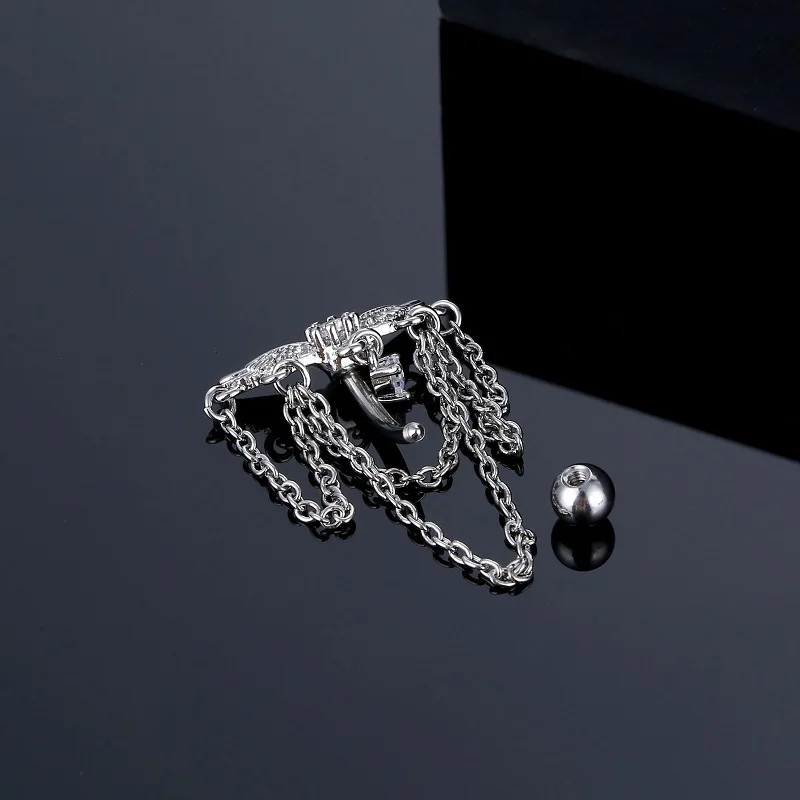 Fashion Wing Dangle Belly Bar Ring Navel Piercing Reversed Bar Belly Piercing With Chians Jewelry Oreja