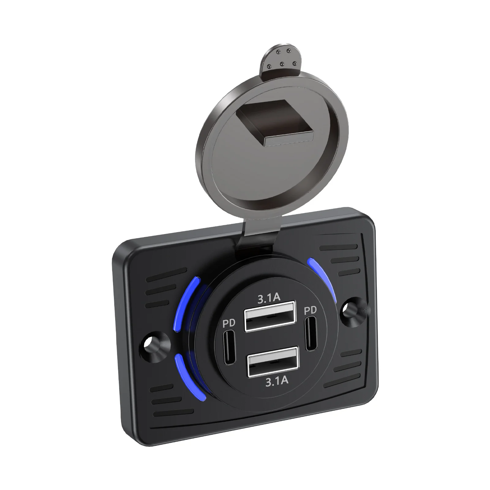 12V-24V Dual USB PD 3.1A/2.1A Car Charger Socket Fast Charging with Sliding Cap Outlet Panel Adapter for Truck Camper RV