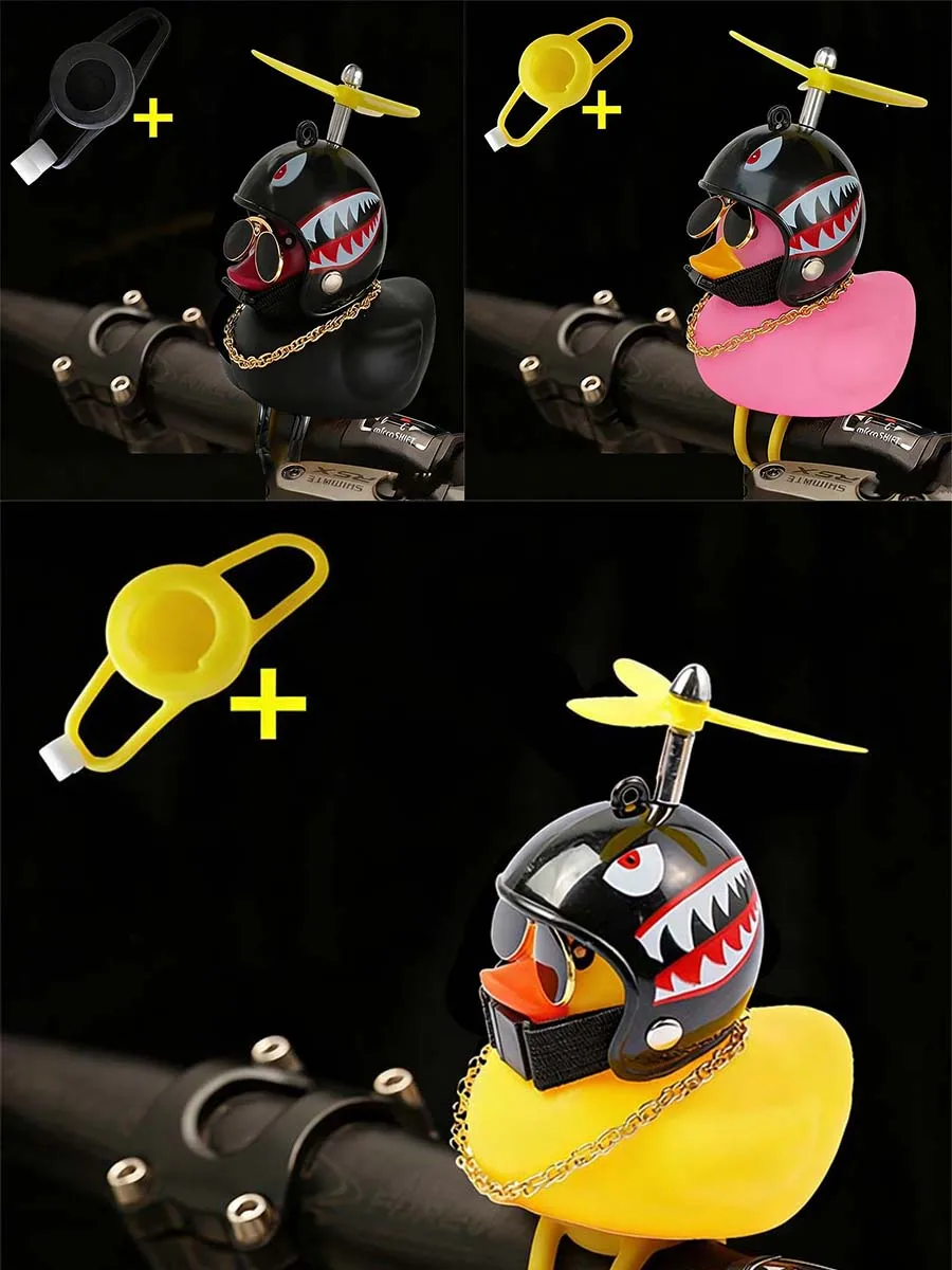 AliExpress NONE Bicycle Squeaky Duck Bike Horn with Shark Animal Helmet and Propeller Squeaky Bicycle Rubber Ducks Bike Car Dashboard Decoration