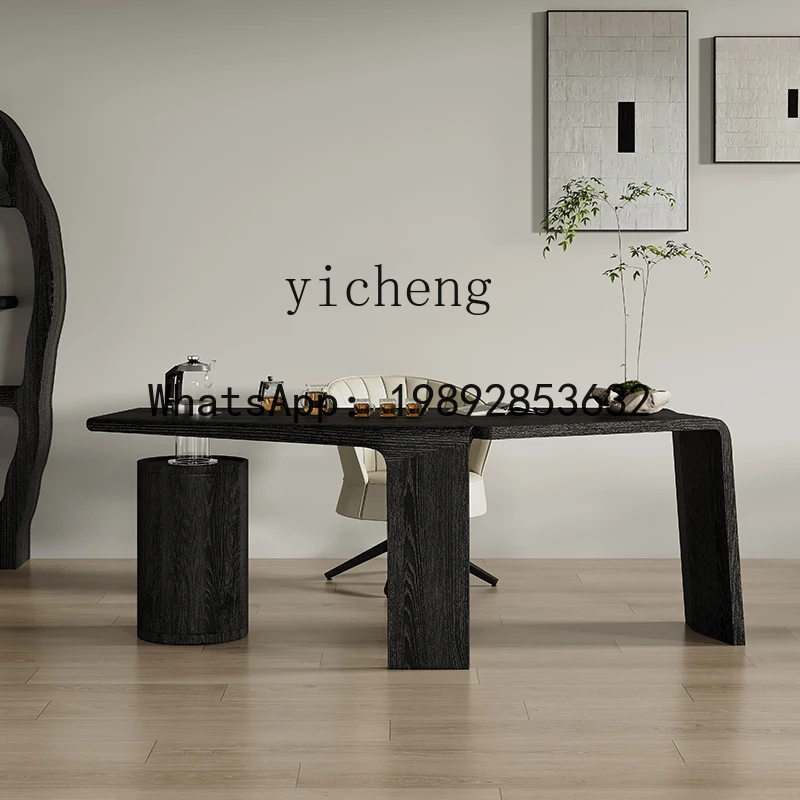 X2 French retro wabi-sabi wind special-shaped high-end all-solid wood office drinking tea integrated desk
