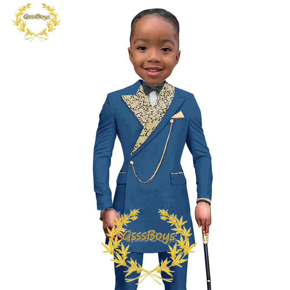 African Style Boys Jacket Pants 2 Piece Kids Suit Wedding Party Tuxedo Long Blazer for Child Custom Clothes