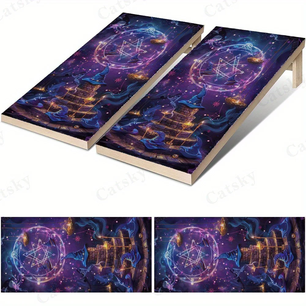 

Водонепроницаемая доска Cornhole Board Starry Fantasy Wizard, виниловые обертки, дизайн настольной игры из ПВХ для игр на открытом воздухе, идеально подходит для занятий спортом и отдыха