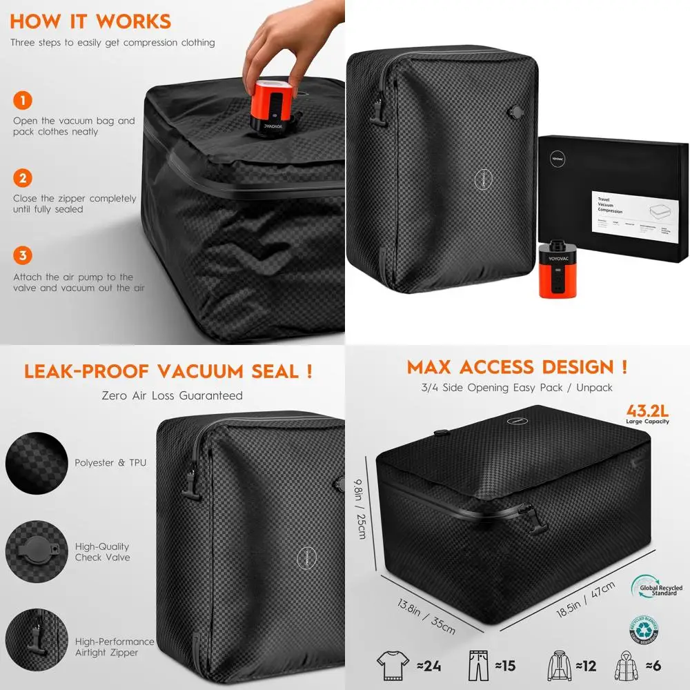 

Wireless Pump Vacuum Bags: Space-Saving, Triple Storage, IP68, Reusable for 20-28 Inch Luggage