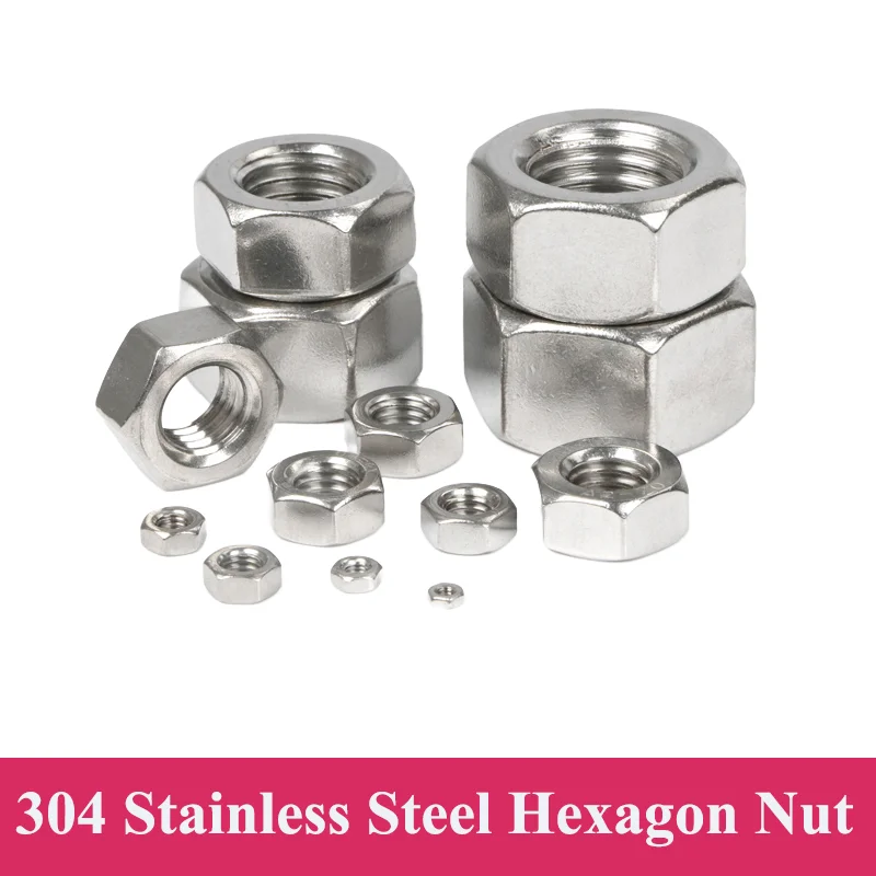 

304 Stainless Steel Hexagon Nut M2 M2.5 M3 M4 M5 M6 M8 M10 M12 Metric Threaded Hex Screw Bolt Fine Hexagonal Metal Fastener Nuts