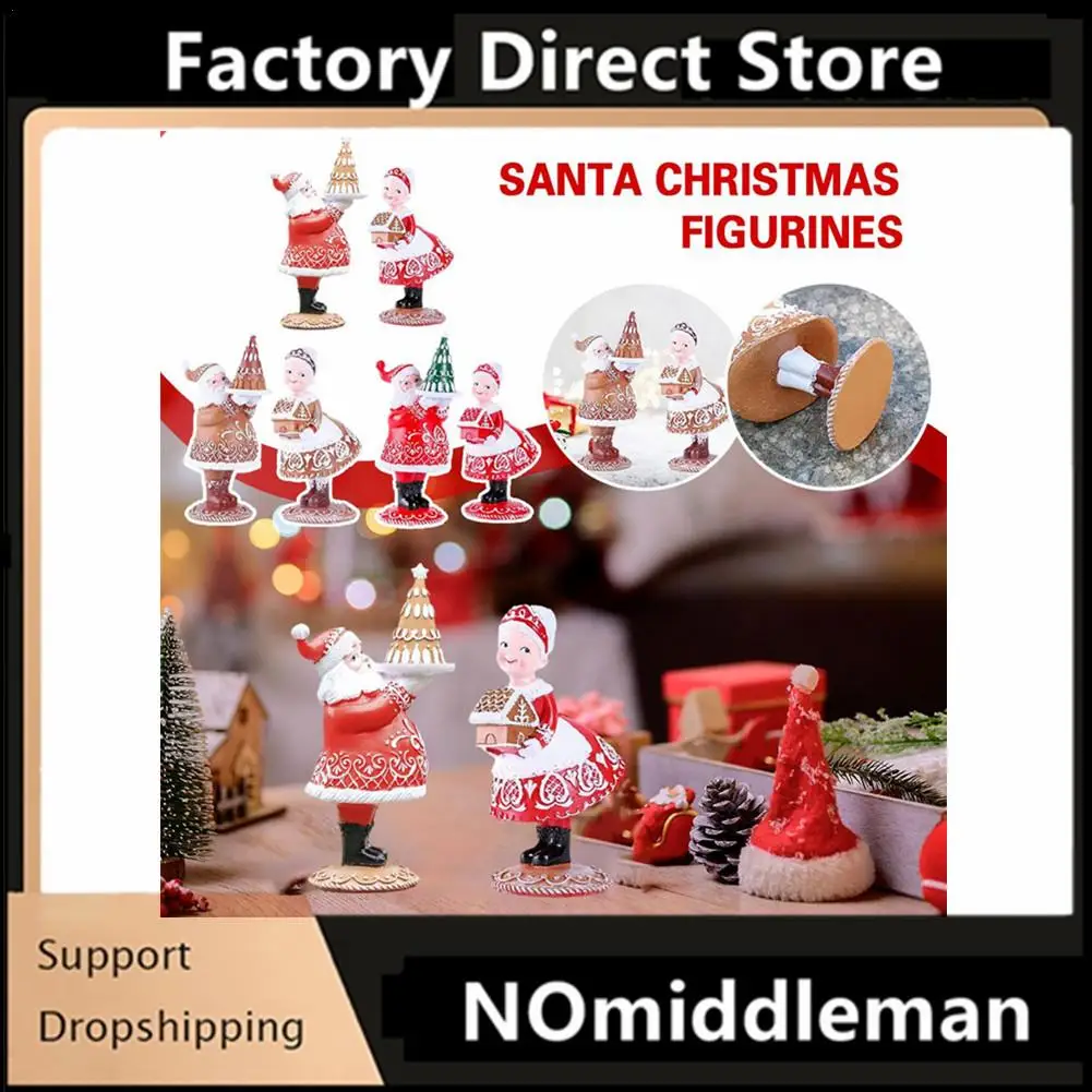 

2Pcs Christmas Ornaments Resin Santa Claus With Gingerbread House Create Atmosphere Table Decorations For Christmas