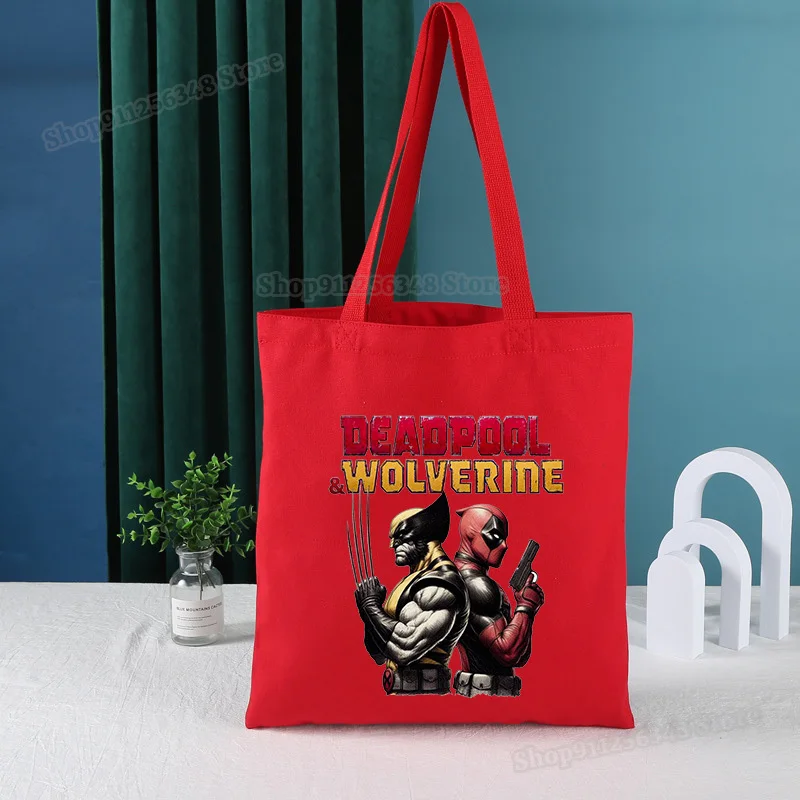 Deadpool & Wolverine Large Capacity Canvas Shoulder Handbag Eco-Friendly Tote Bags Marvel Figure Print Reusable Shopping Travel