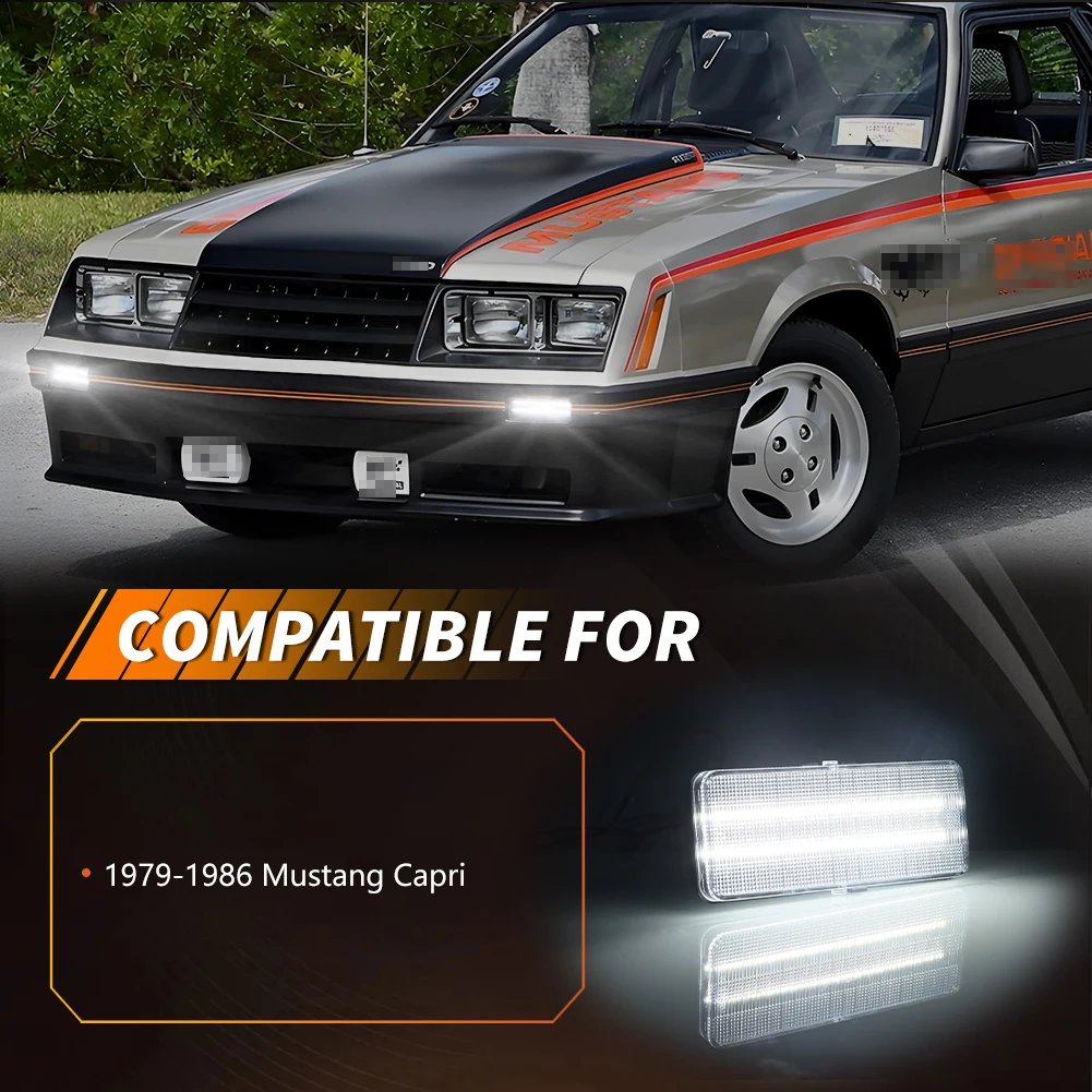 2Pcs For 1979 1980 1981 1982 1983 1984 19851986 Ford Mustang Front Bumper Parking Light Turn Signal Light DRL Light With LED
