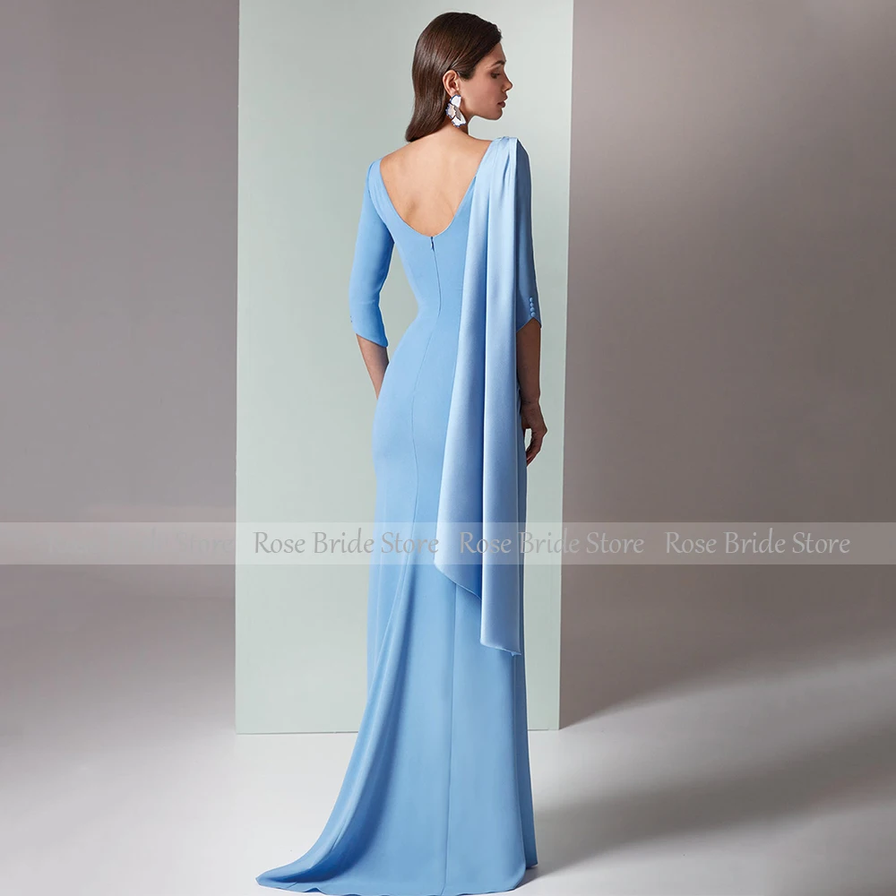 Abiti da sera a sirena per donna maniche a 3/4 scollo a V eleganti abiti da cerimonia per invitati abito da festa formale lungo senza schienale a tromba 2025