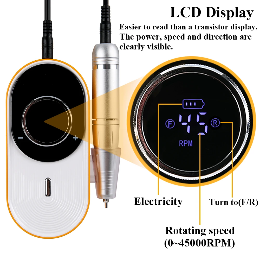 45000 U/min wiederaufladbare elektrische Nagelbohrmaschine, professionelle Nagelbohrmaschine für Gel-Nagellack, tragbare Nagelfeile, Maniküre-Werkzeug