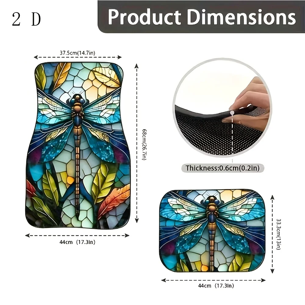 4pcs Set - 2D Flat Car Floor Mats, With Dragonfly Pattern, Universal Car Floor Mats, Suitable For All Seasons, Anti-slip, Anti-s