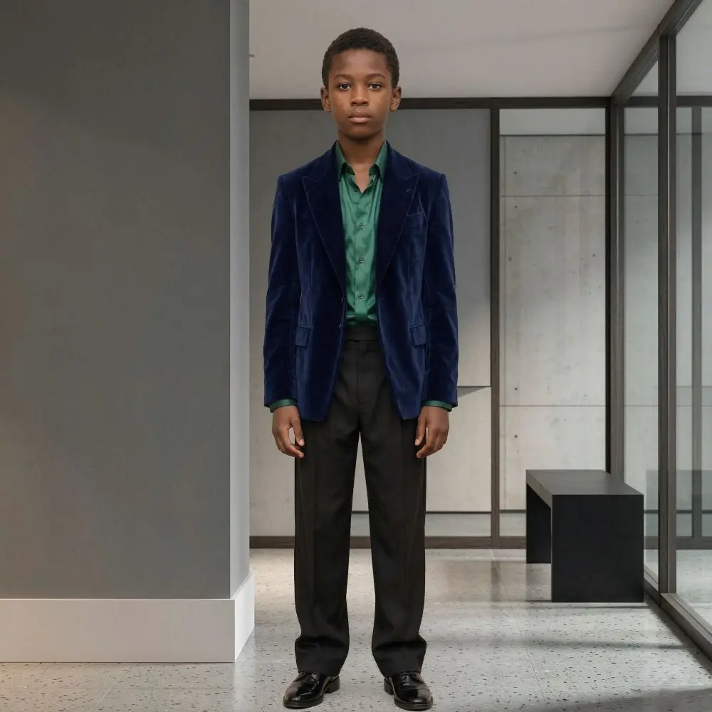 Peak Lapel Velvet Boy Suits Two Pieces Custom Made Fashion Jacket Black Pants Child Tuxedo for Weddings Proms Trendy Wear
