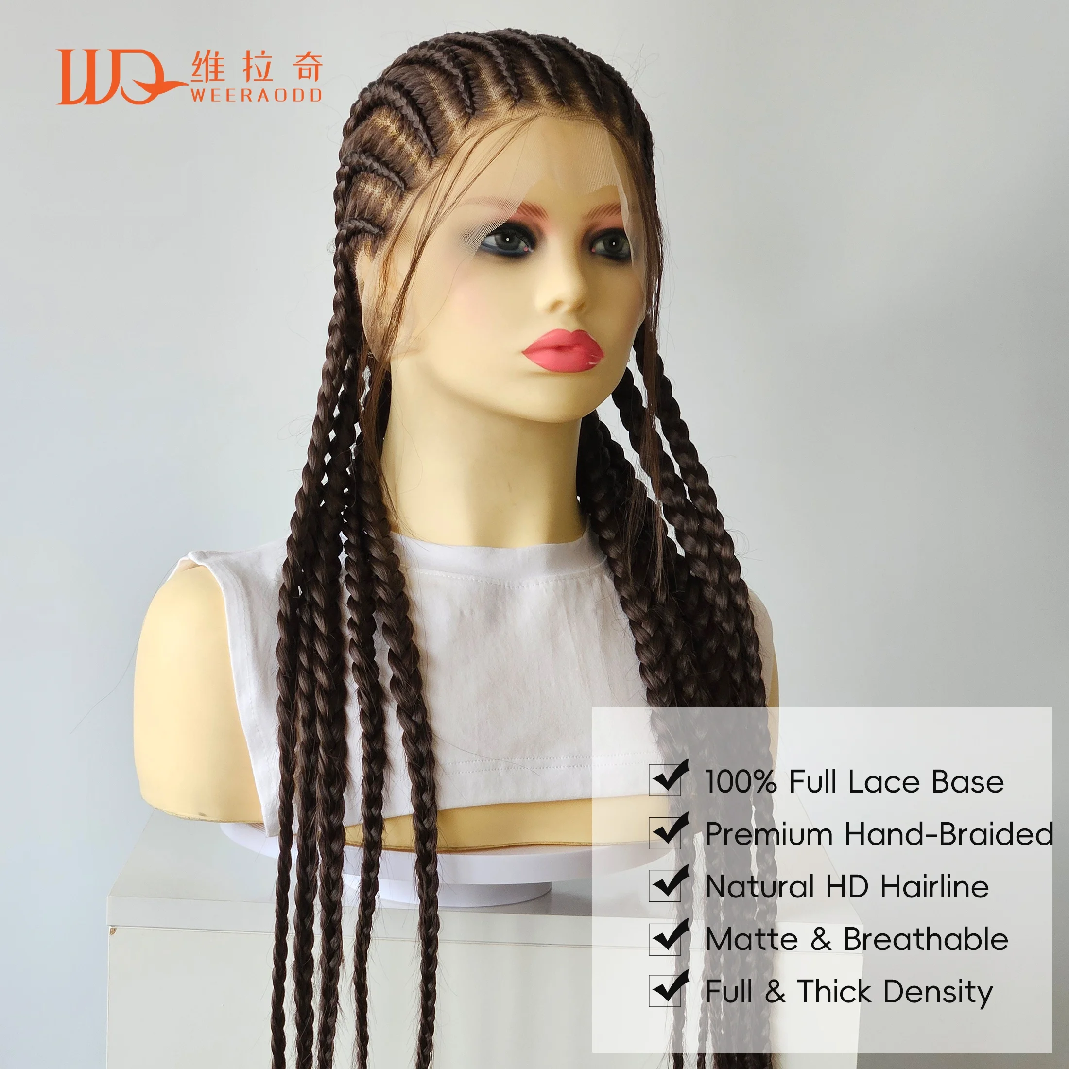 

Full Lace Braided Wigs 26" Medium Brown Synthetic Hair 11 Strands Box Braids Glueless Cosplay Festival Party Wig Unisex HandTied