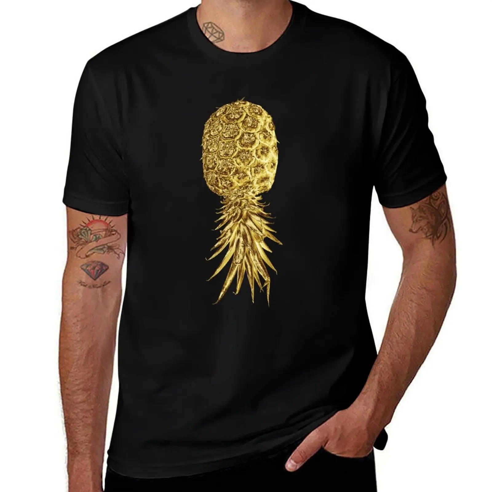 

Pineapple Golden Pineapple upside down T-Shirt cotton tshirt 100% funny t shirts man t shirt man casual T-Shirt