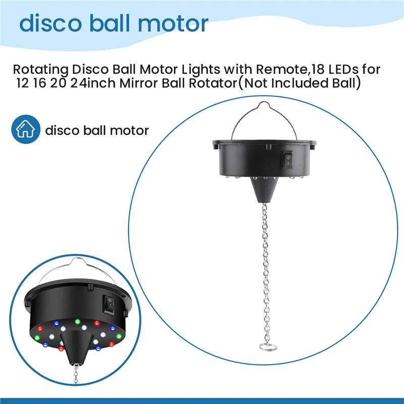 

A51M-Rotating Disco Ball Motor Lights With Remote,18 Leds For 12 16 20 24Inch Mirror Ball Rotator(Notincludedball)