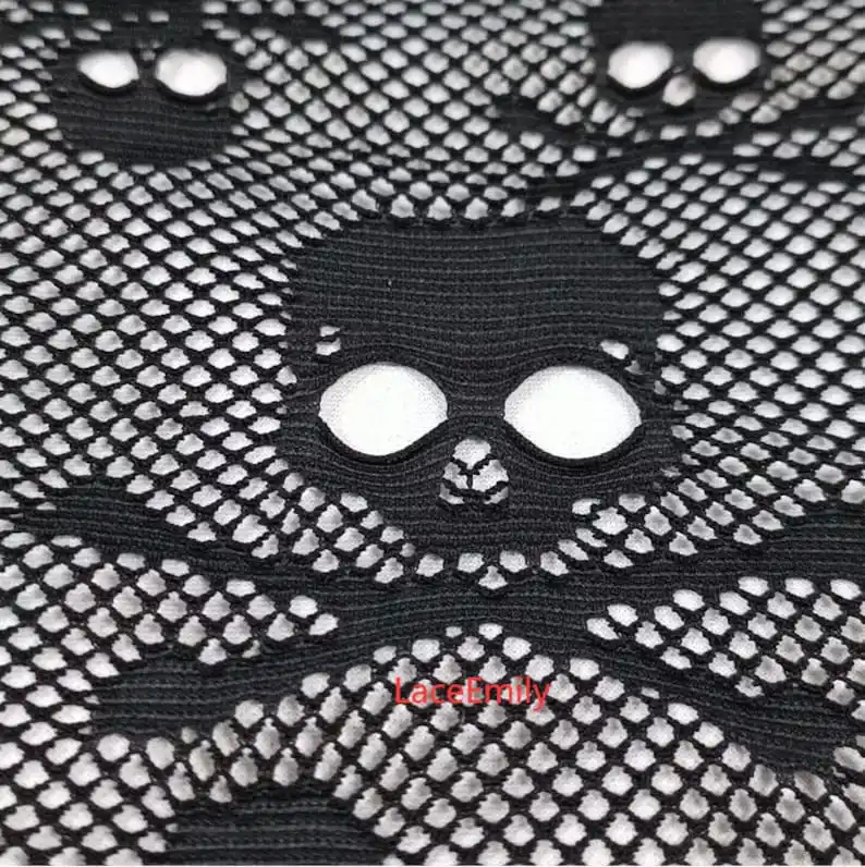 Black skull embroidery lace fabric skull pattern Hollow black Mesh Fabric for Halloween, Easter, cosplay performance costume