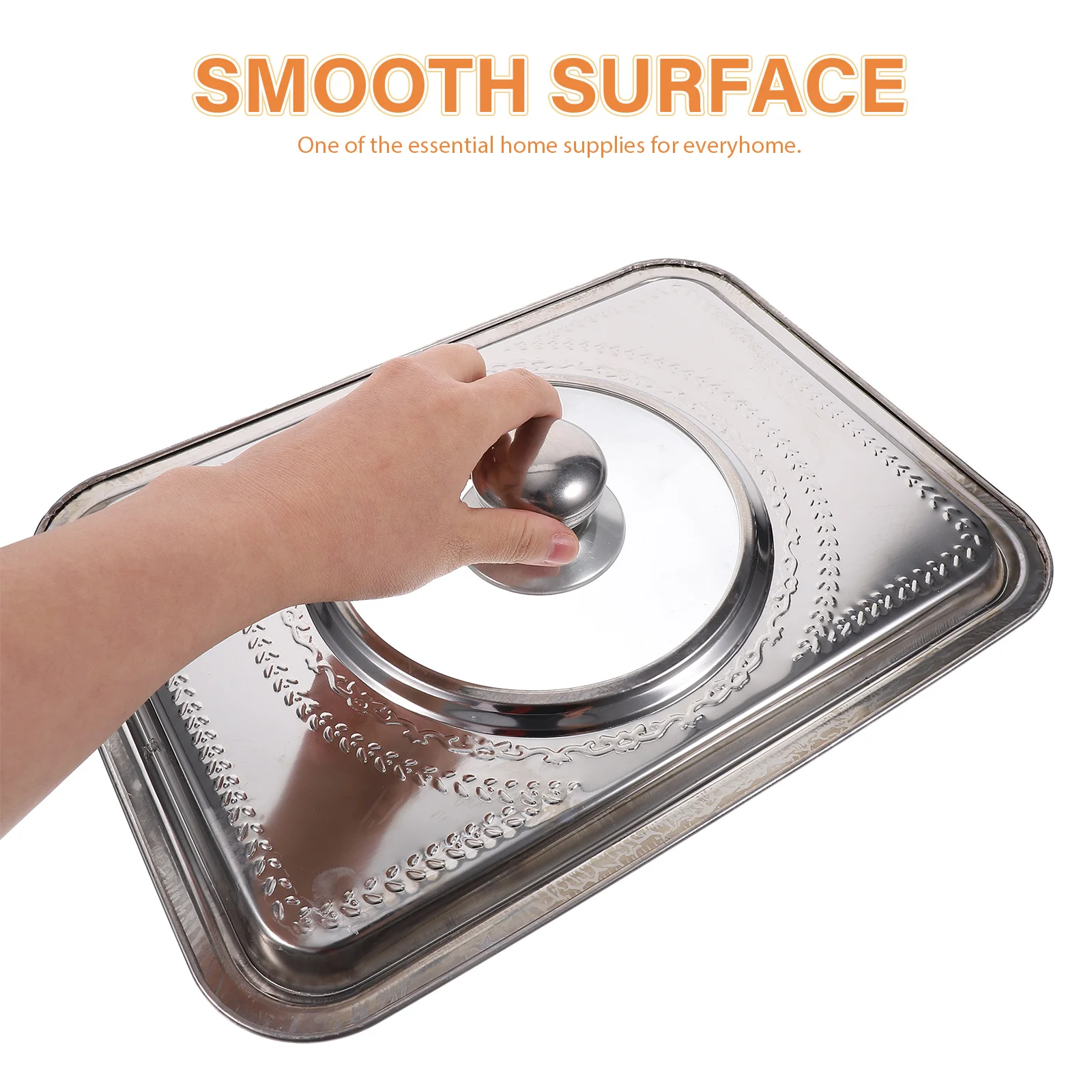 

Stainless Steel Grilled Cover 36x27cm Rectangle Food Tray Lid BBQ Plate Protective Kitchen Barware Cover Easy Clean