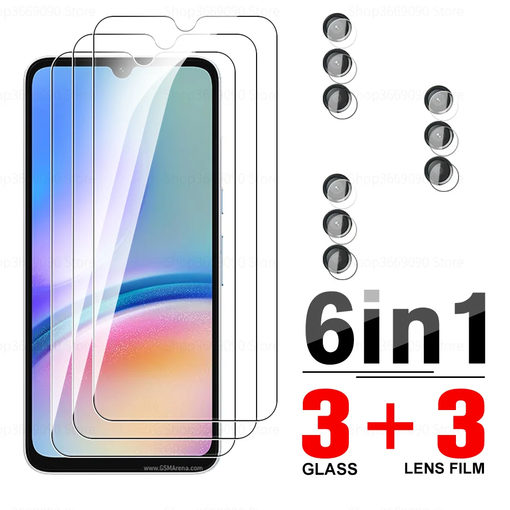 6in1 Protective Glass Case For Samsung Galaxy A05s A05 A15 4G Tempered Film For Samsung A25 A35 A55 Screen Camera Protector Film