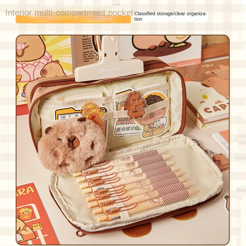 Gift Capybara Pencil Case Large Capacity Multi-layer Stationery Case Flip Cover Pen Bag Student