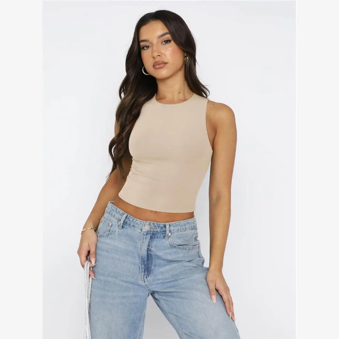 Slim Fit Svel round Ne Work irt Vest Outerwear Women's Faion Versatile  Color ort Length Pullover Top