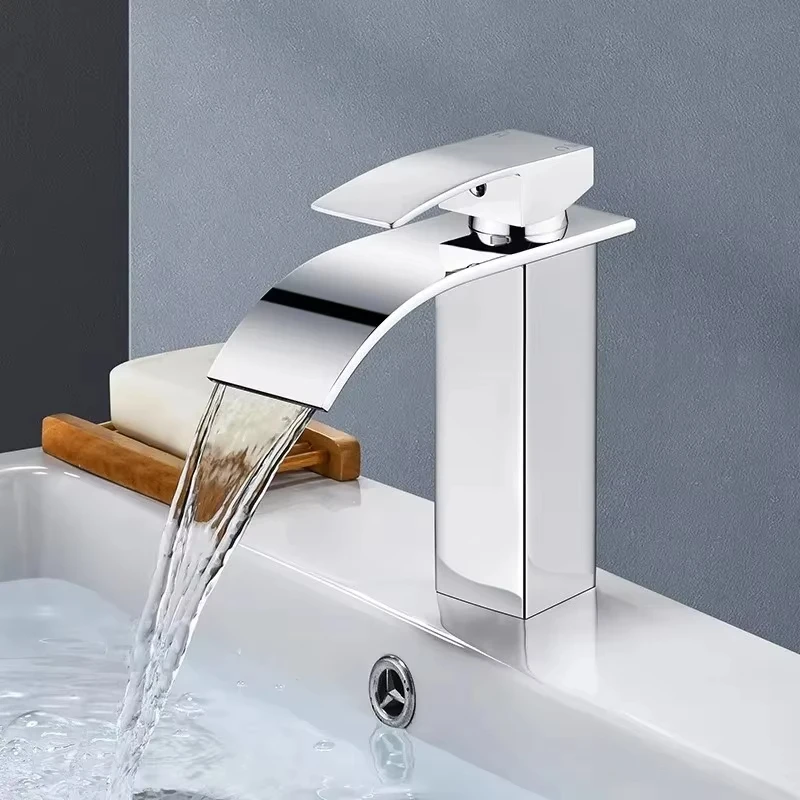 Copper waterfall basin single handle faucet high and low faucet black/silver hot and cold toilet basin bathroom home