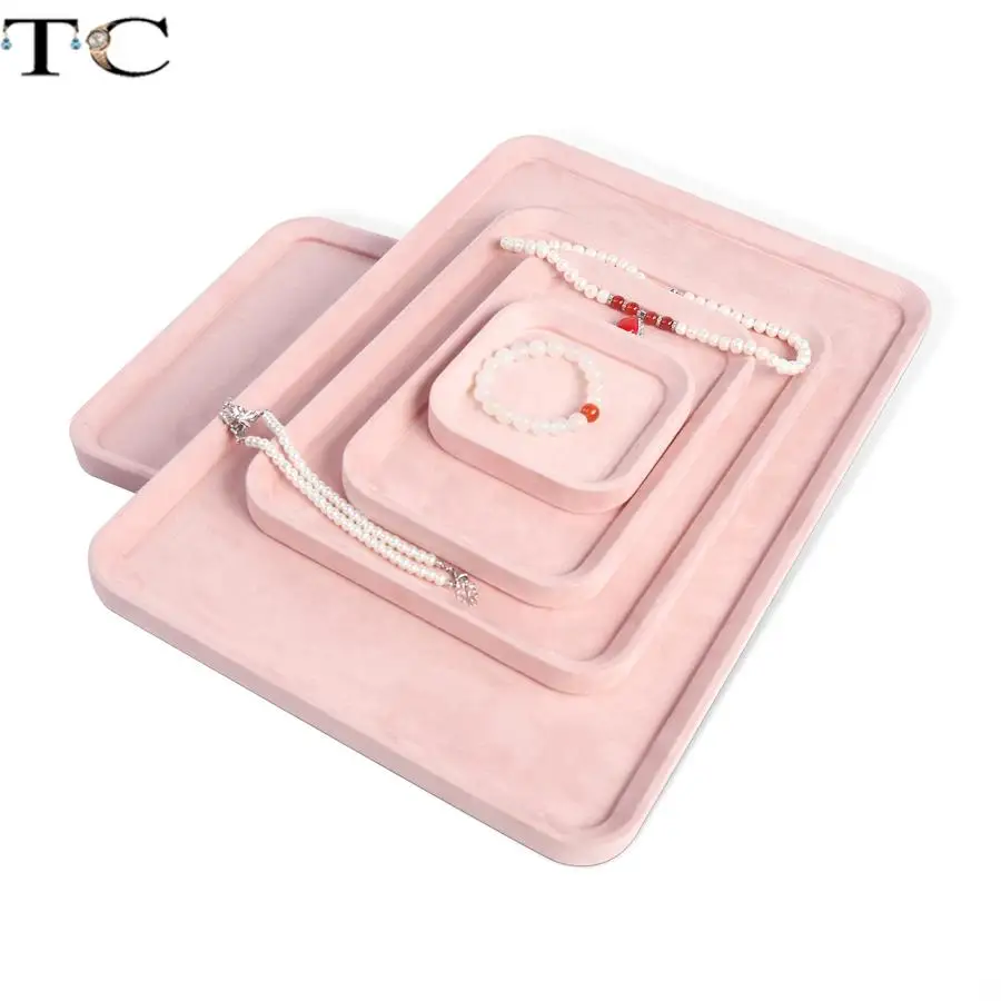 Pink Fabric Jewelry Storage Tray Multi-Shaped and Multi-Sized Jewelry Trays for Countertop Jewelry Display