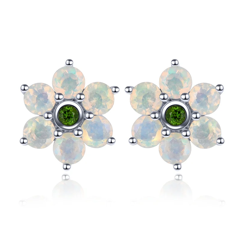 

Natural Opal Diopside Silver Earring 1.2 Carats Multicolor Gemstone Lovely Style Ladies S925 Fine Jewelry Birthday Gifts