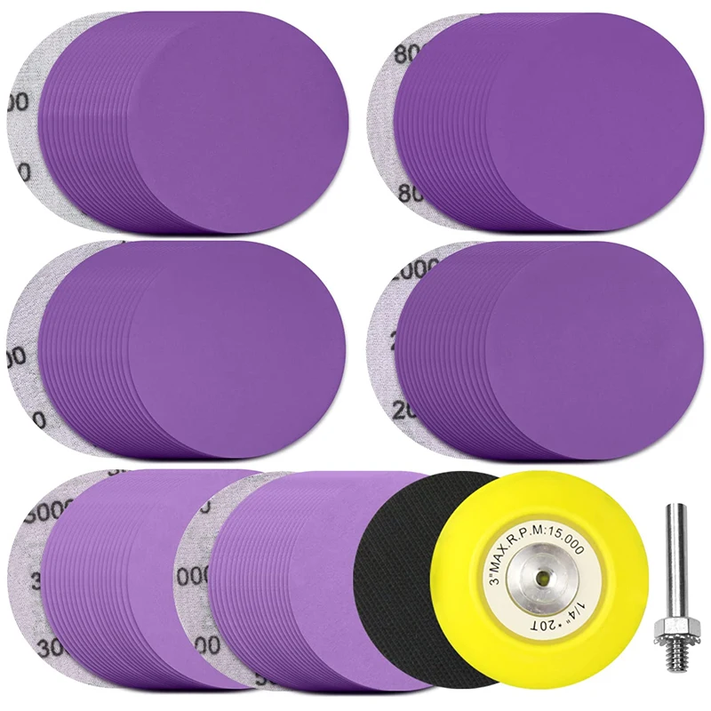 

123 шт., 3-дюймовые фиолетовые наборы наждачной бумаги, оксид алюминия, сухие и влажные шлифовальные диски, крючок и петля, инструменты для полировки дерева, металла, автомобиля