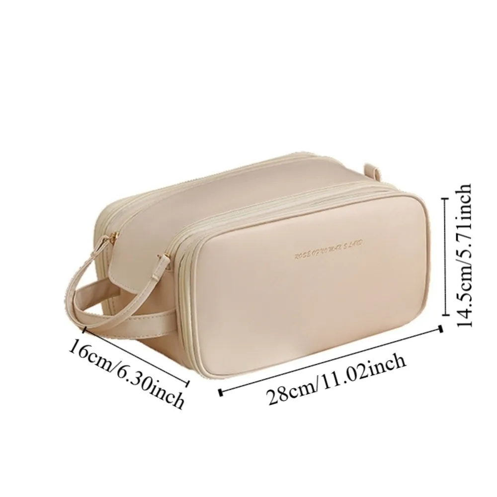 حقيبة مستحضرات التجميل المصنوعة من جلد البولي يوريثان بسحاب مزدوج مقاومة للماء ذات سعة كبيرة حقيبة مكياج حقيبة حمل للمكياج منظم أدوات الزينة