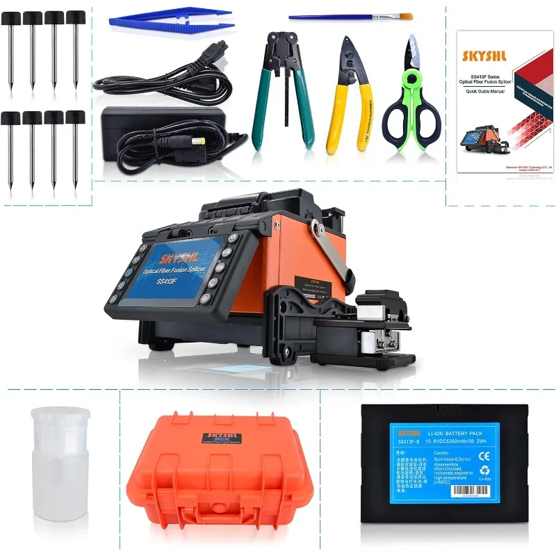 Fusion Splicer With 8PCS Electrodes Fiber Cleaver Tool Kit Automatic Focus SM MM DS NZDS Core Alignment Optical Fiber Splicing