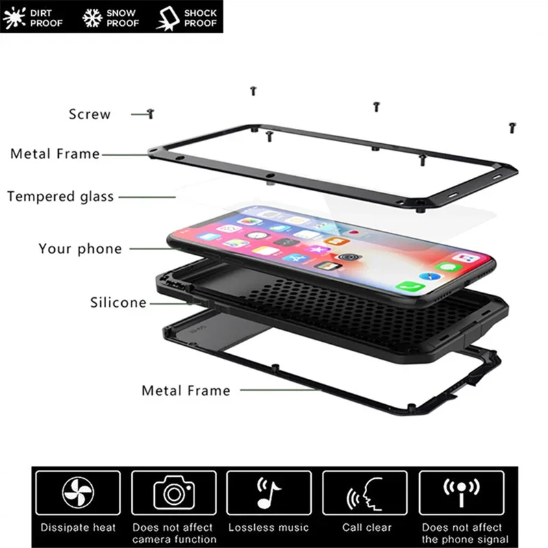 Heavy Duty Protection Armor Metal Phone Case for iPhone 15 14 13 12 11 Pro XS MAX SE XR X 6 6S 7 Plus Aluminum Shockproof Cover