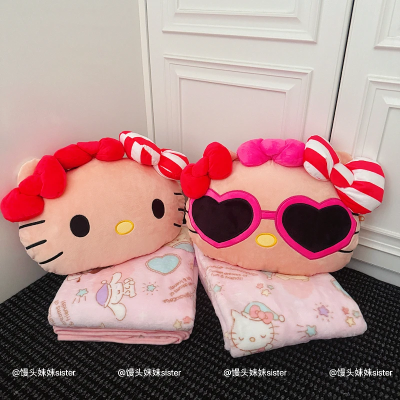 

Huggable Hawaii Black Skin Hello Kitty Plush Toy With Blanket Comfortable Cushion Blanket Throw Pillow Sofa Bed Home Decor Gifts