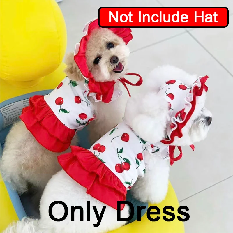 Dog Clothes Cute Cherry Print Dog Swimsuit Pet Cats Puppy Bichon Poodle Thin Breathable Summer Pet Vest Small Dog Dresses