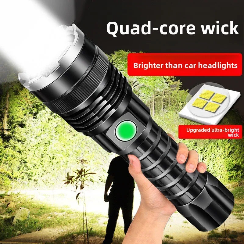 New P70 Super High Power Rechargeable LED Flashlight Outdoor Portable USB C Side Light Zoomable Focus Long Range Torch