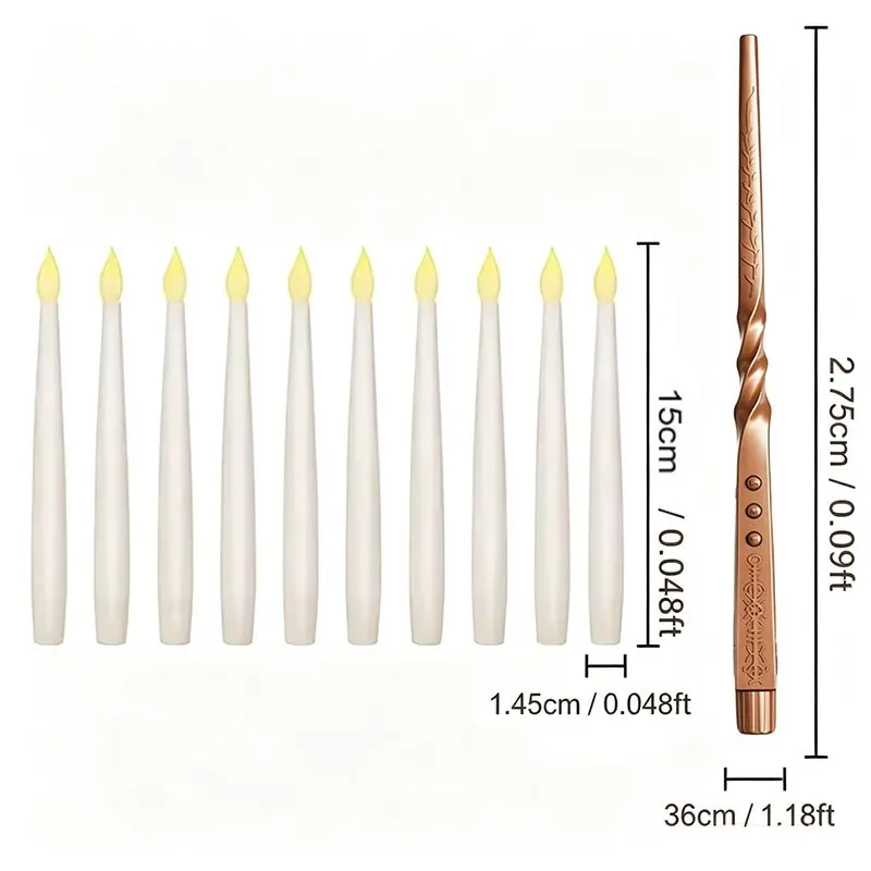 Magic Wand Remote Control Floating Hanging Candles, Flameless Battery Powered LED Taper Candles For Halloween Xmas
