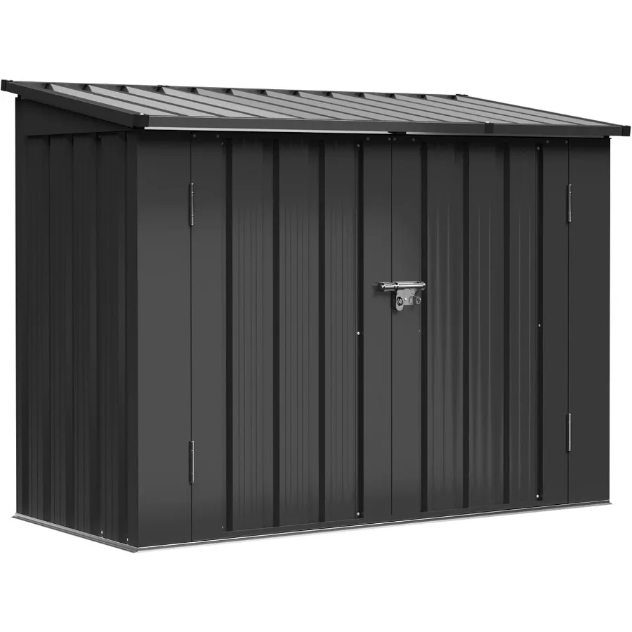 Outdoor Storage Cabinet 20 Cu.Ft Metal Storage Shed With Floor For Garden Use Steel Gray Weatherproof And Lockable