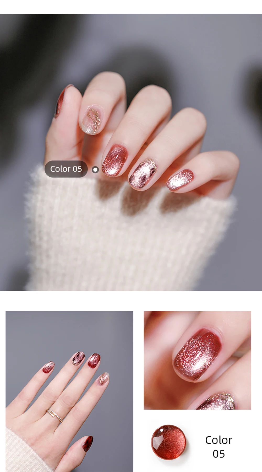 Vendeeni 9 Farben Kristall-Breit-Katzenaugen-Gel-Nagellack-Set Magnetischer UV-Soak-Off-Gel-Lack Silberner Schneelicht-Katzenaugen-Gel-Lack – Detail 8
