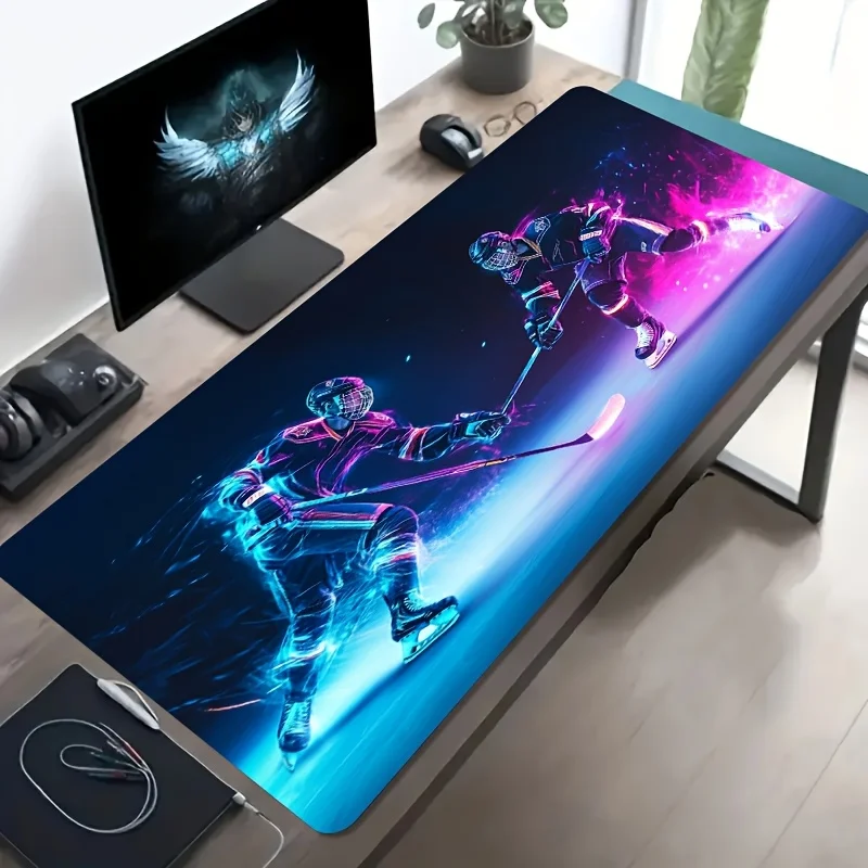 Neon Ice Hockey Players XL Gaming Mouse Pad Large Non-Slip Rubber Desk Mat for PC Gamer