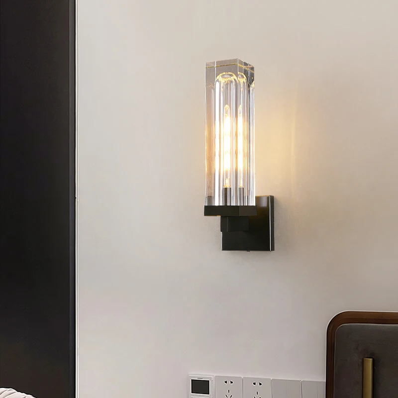 Lámpara de pared de latón de cristal de estilo retro francés, Faro de espejo LED para habitación, dormitorio, baño, sofá, estudio, lámparas de iluminación interior