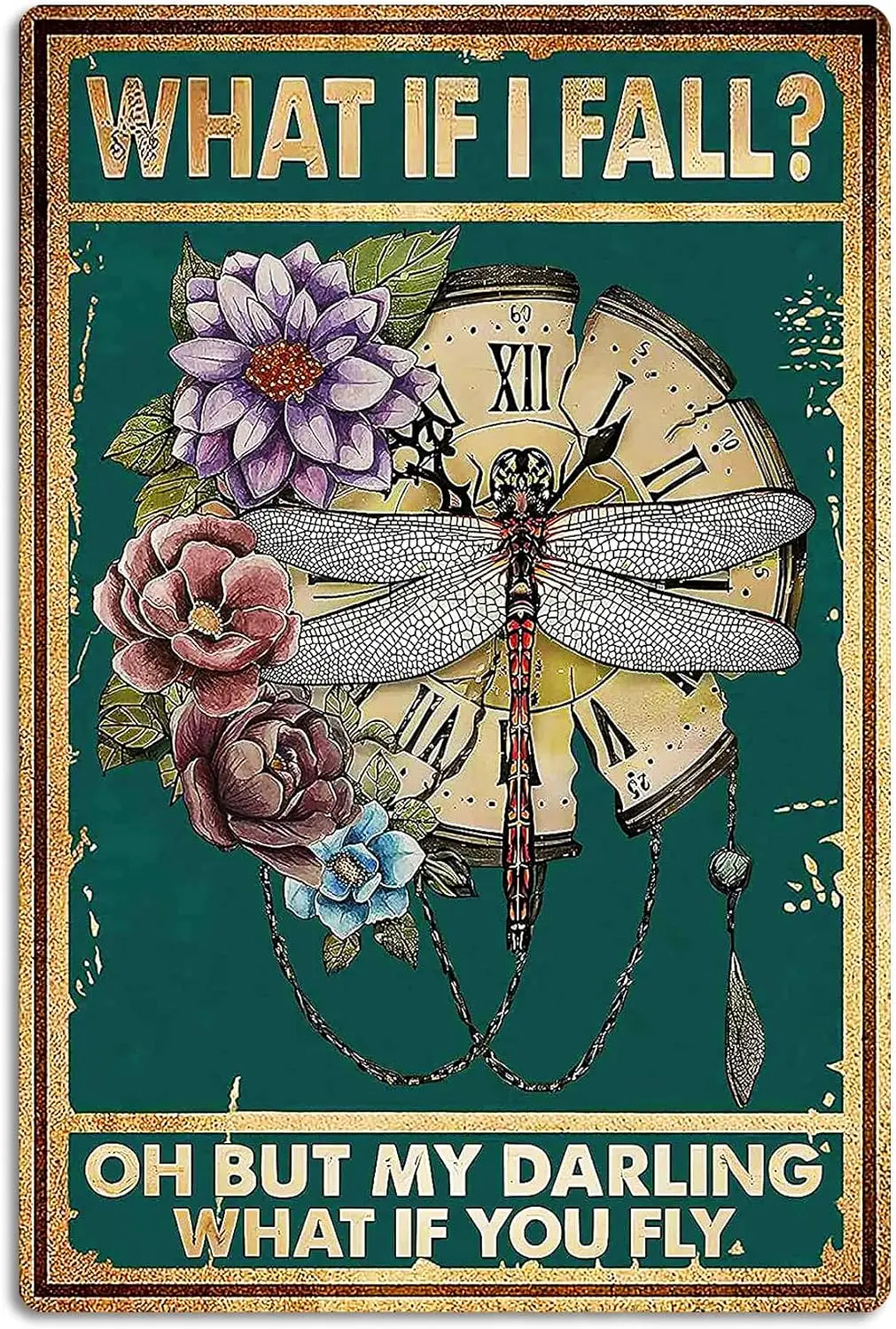 Fmcmly Vintage Tin Signs What If I Fall Dragonfly Decoration Hippie Boho Art Poster Fall Sign Home Kitchen Office Bedroom Cafes