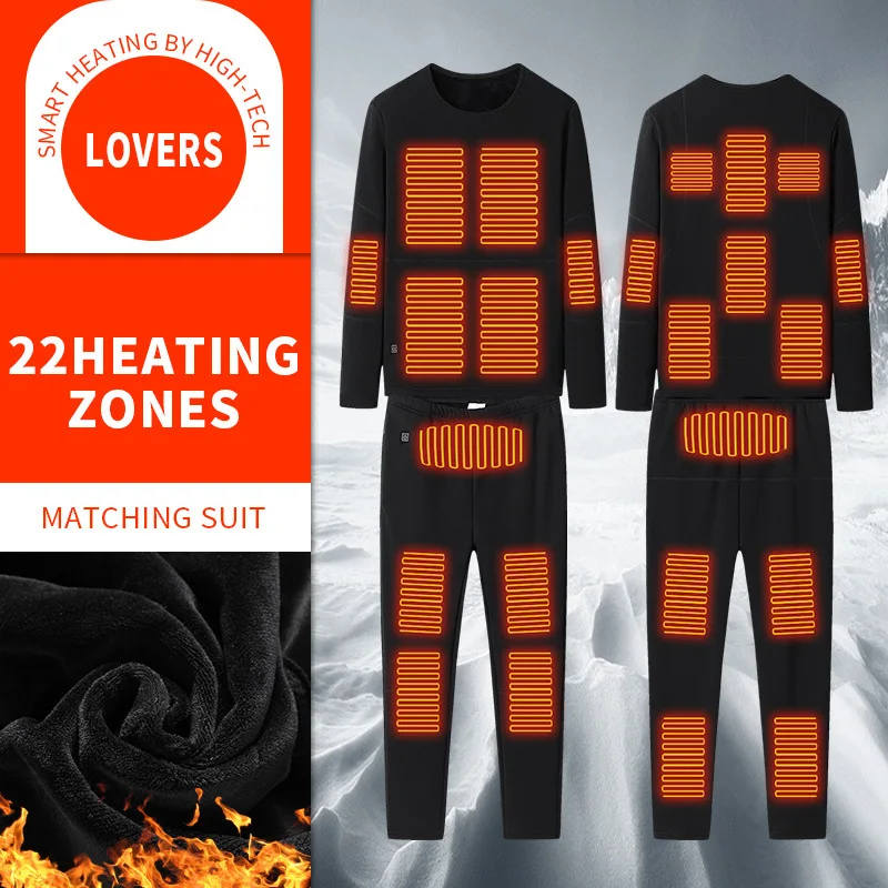 

Winter Motorcycle Heated Suit Zone 28 Warm Underwear Man Woman Heating Suit USB Electric Powered Thermal Heating Skiing Pants