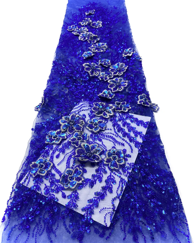 African Nigerian Beaded Embroidery Lace Fabric High-End French Sequins for Wedding Party Dress Sewing Beautiful Fashion