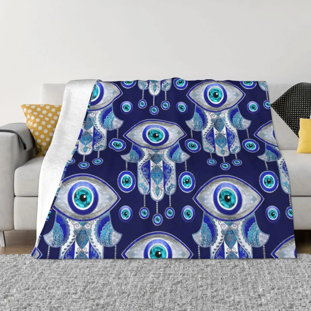 

Evil Eye Blanket Sofa Cover Flannel Printed Bohemian Boho Hippie Geometric Portable Throw Blankets for Sofa Car Bedding Throws