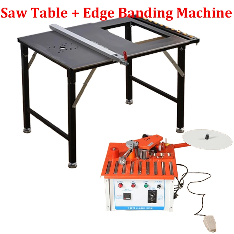 

Woodworking Worktable Saw Table+Roller Edge Banding Machine Straight Curve Double-side Automatic Belt Breakage Edge Bander Tools