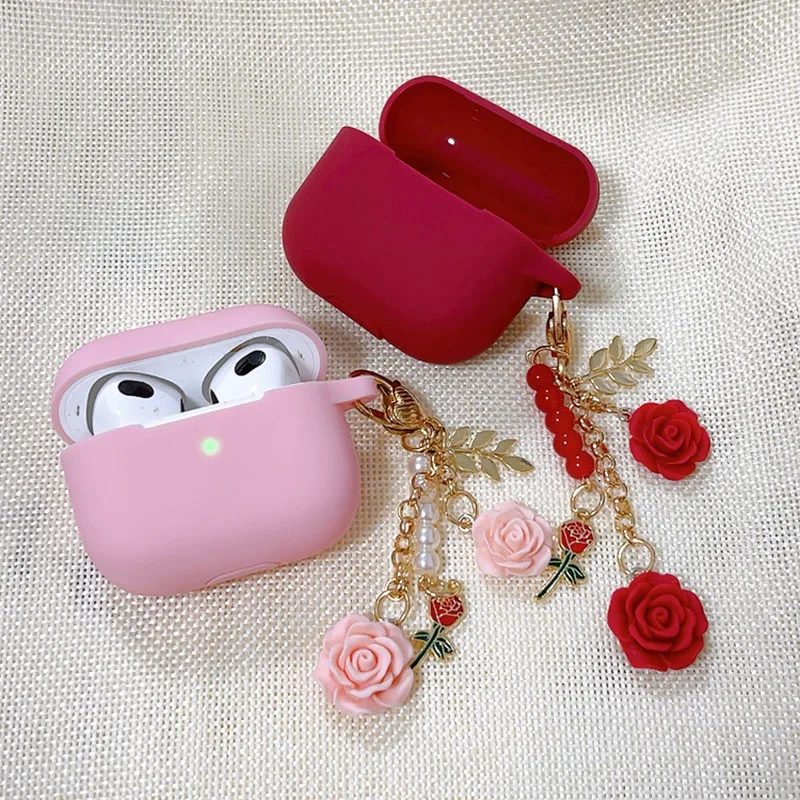 خمر الأبيض الورود اللؤلؤ المفاتيح ل أبل AirPods 3 حالة جديدة سماعة سيليكون غطاء علبة ل AirPods 1 2 3 برو شحن صندوق