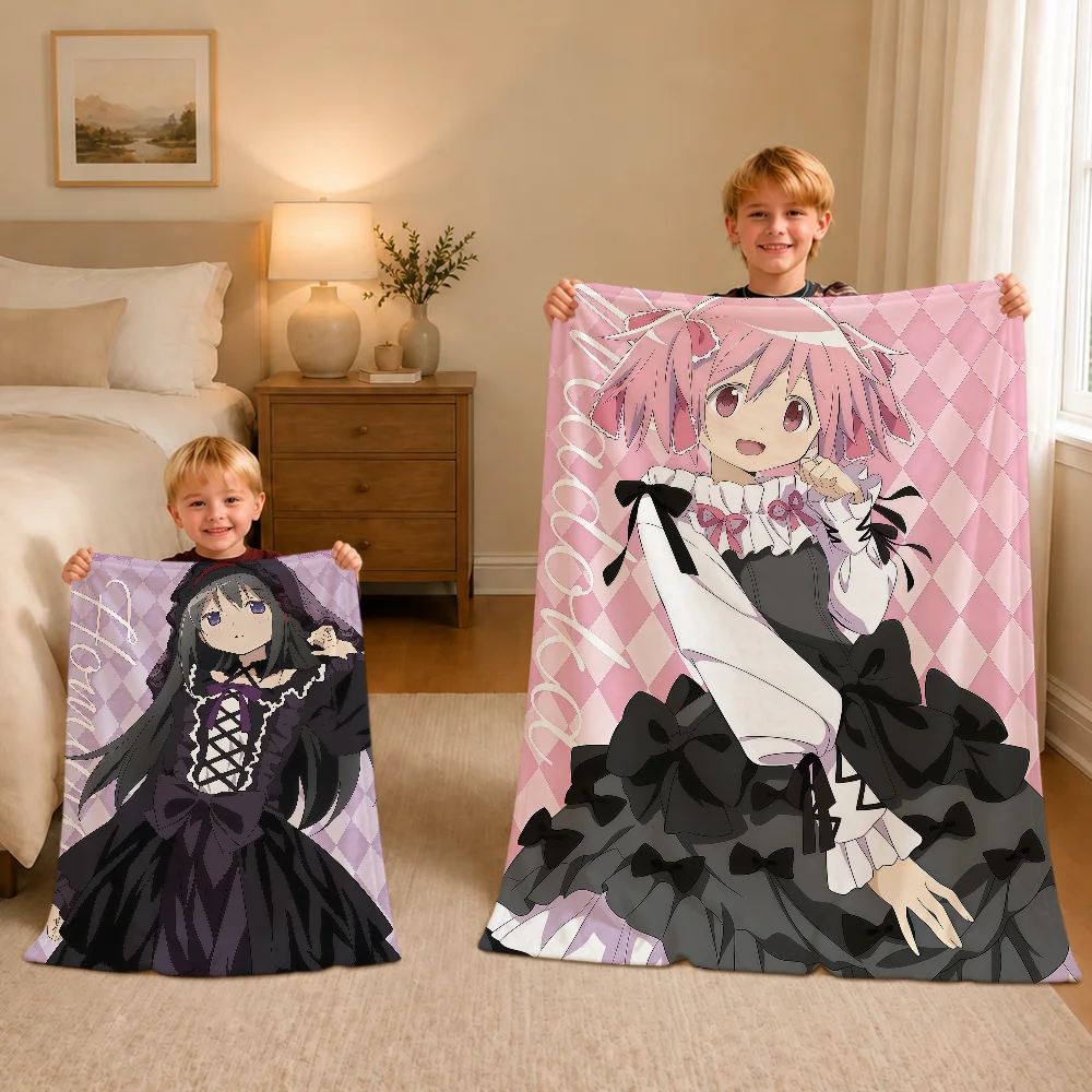 Anime Art Cute P-Puella Magi Madoka Magica Warm Soft Plush Blanket For Sofa Living Room Nap Home Bedroom Gift Flannel Pet Hogar