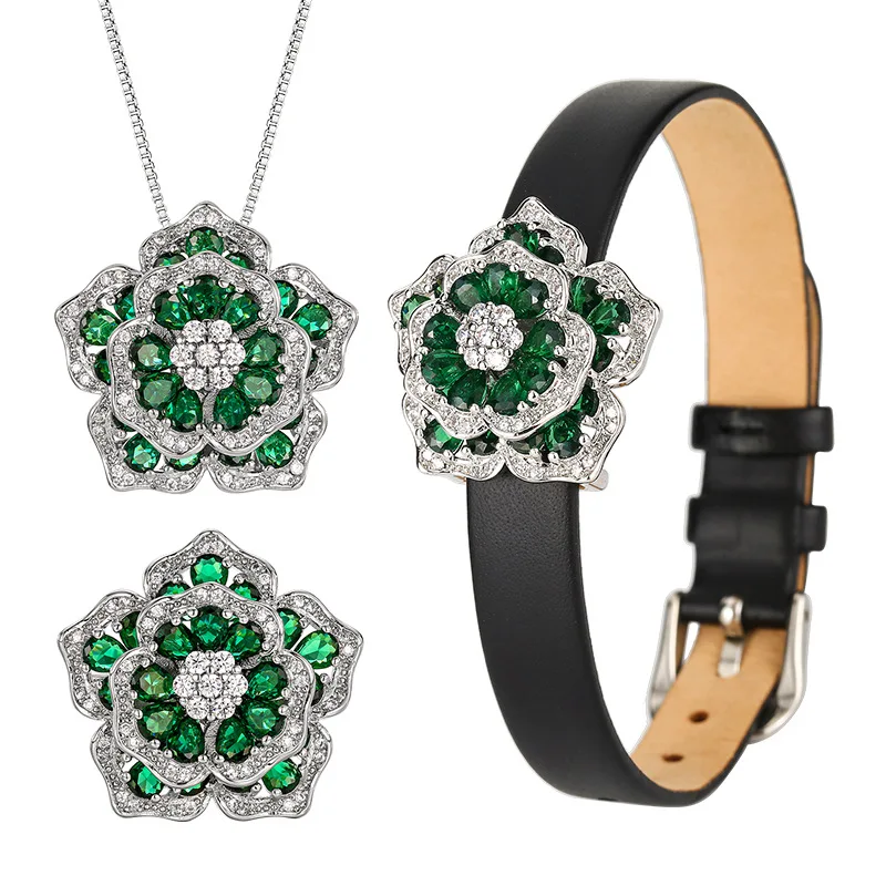Personality Crystal Flower Bracelet For Women Jewelry Set Luxury Shiny Stone Bracelet Female Hand Accessories