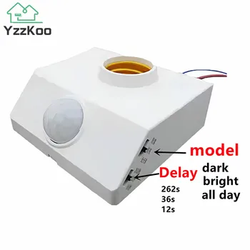 YzKoo E27 LED 인터페이스 PIR 모션 센서 스위치, 인체 센서 램프 홀더, 가정용 조명, 복도 계단 방, 220V, 110V 