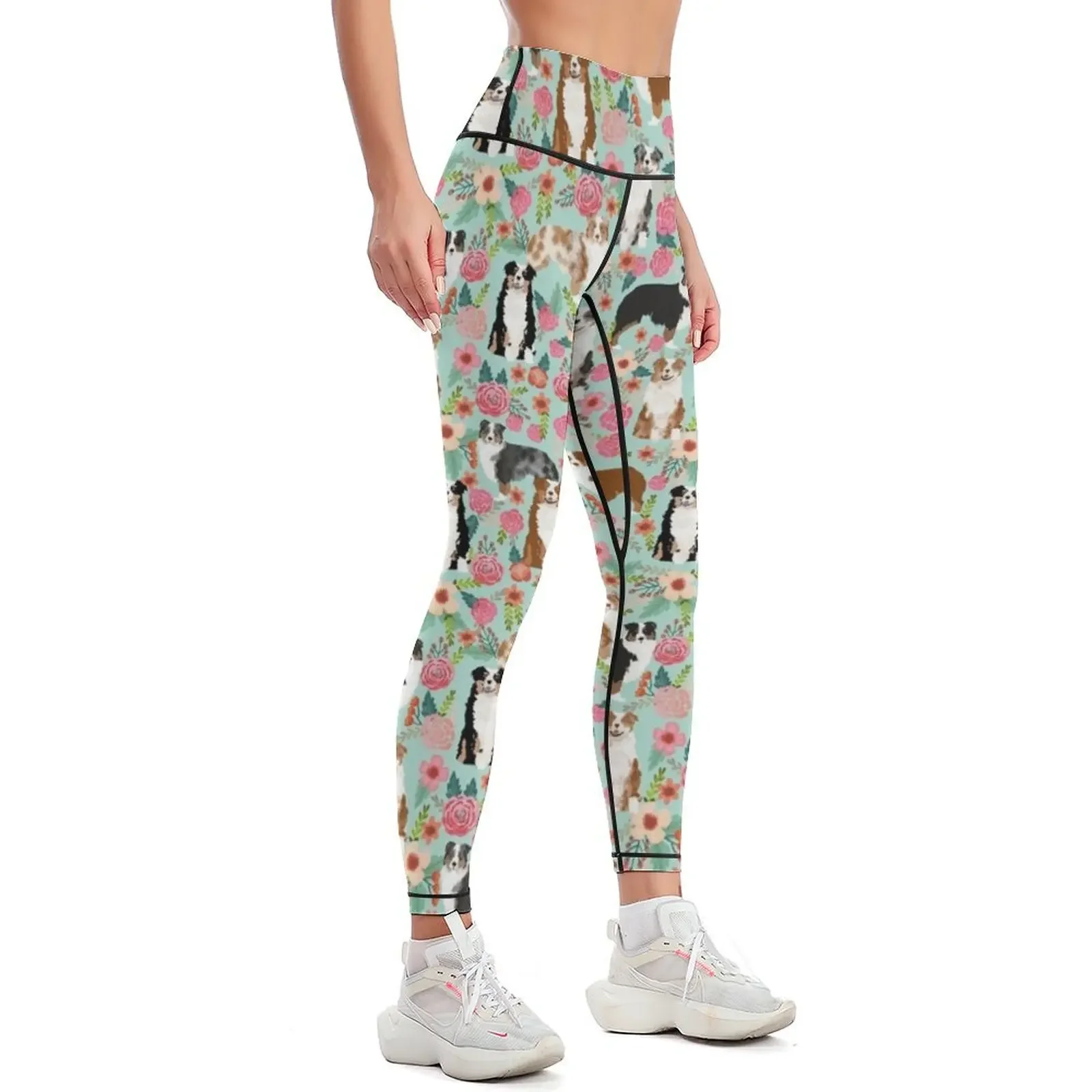 Australian Shepherd Florals - mint Leggings harem pants active wear for physical Womens Leggings